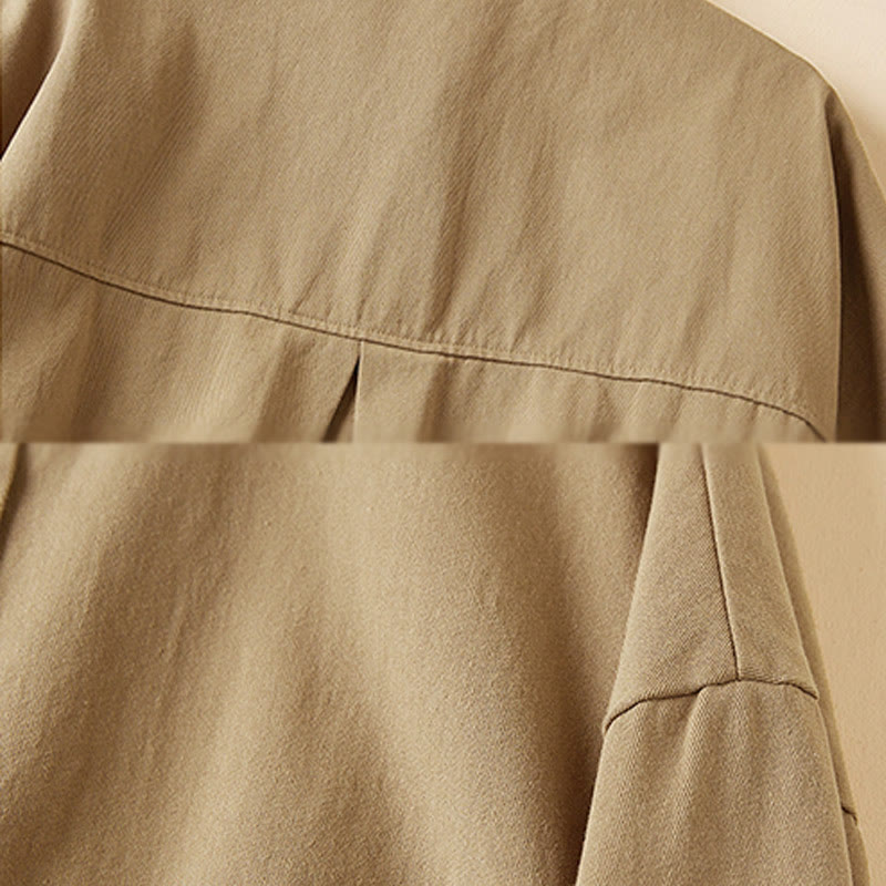 Chaqueta de lino y algodón de manga larga para mujer con solapa y bolsillos, diseño irregular de Buddha Stones Fall - image 7