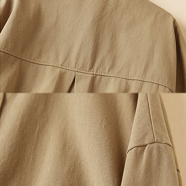 Chaqueta de lino y algodón de manga larga para mujer con solapa y bolsillos, diseño irregular de Buddha Stones Fall - image 7