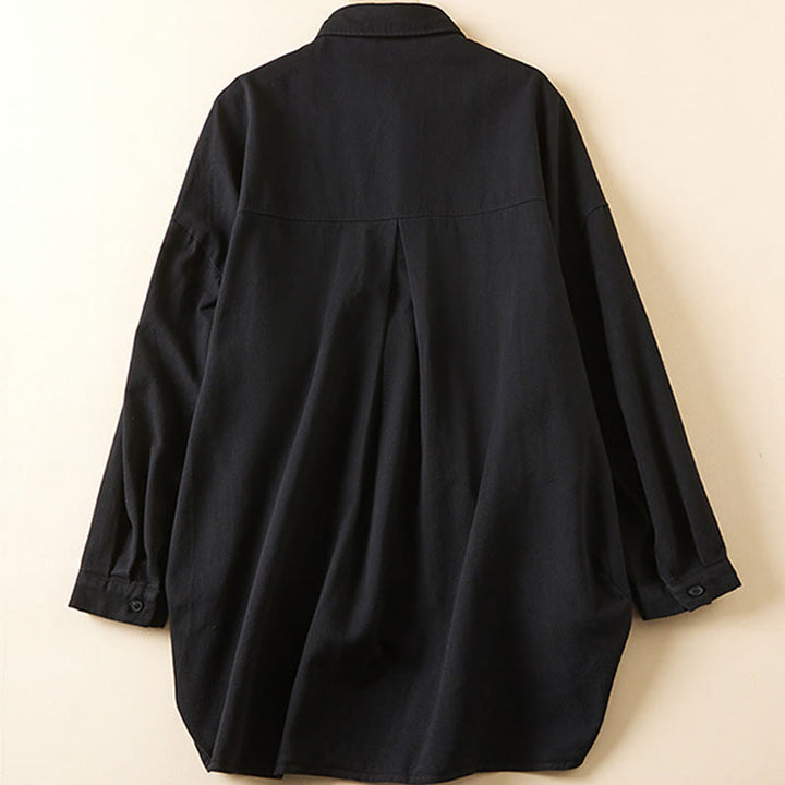 Chaqueta de lino y algodón de manga larga para mujer con solapa y bolsillos, diseño irregular de Buddha Stones Fall - image 11
