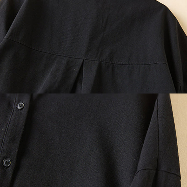 Chaqueta de lino y algodón de manga larga para mujer con solapa y bolsillos, diseño irregular de Buddha Stones Fall - image 12