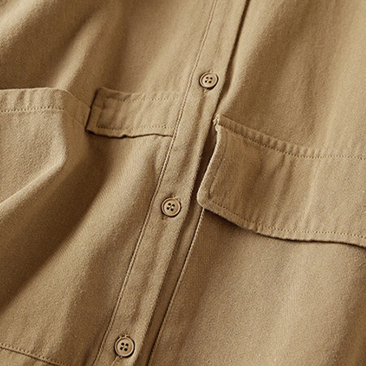 Chaqueta de lino y algodón de manga larga para mujer con solapa y bolsillos, diseño irregular de Buddha Stones Fall - image 4