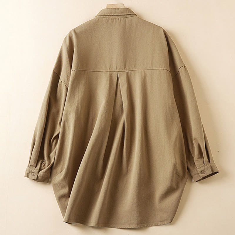 Chaqueta de lino y algodón de manga larga para mujer con solapa y bolsillos, diseño irregular de Buddha Stones Fall - image 2