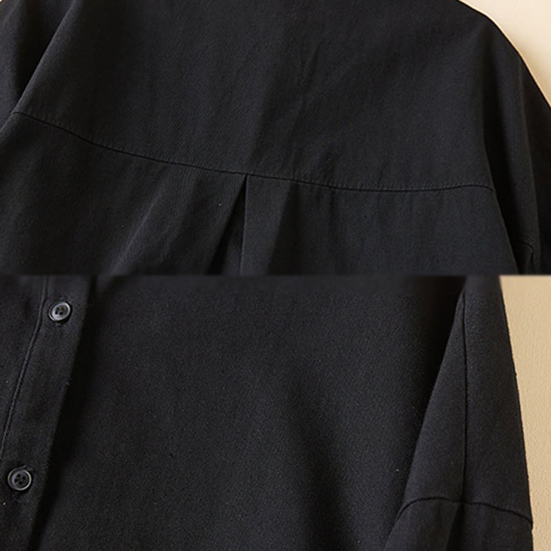 Chaqueta de lino y algodón de manga larga para mujer con solapa y bolsillos, diseño irregular de Buddha Stones Fall - image 13