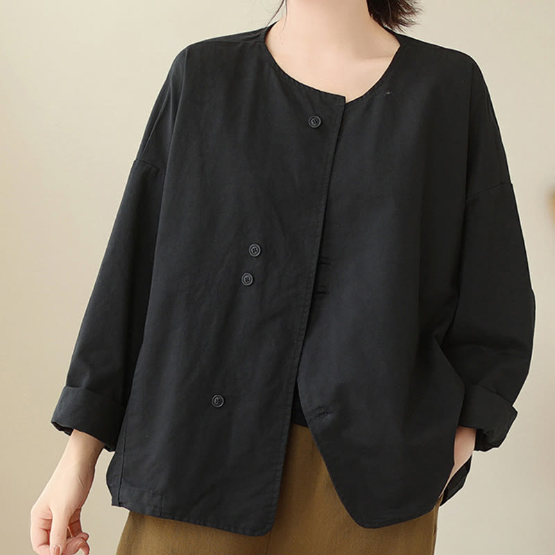 Chaqueta de lino y algodón de manga larga para mujer con diseño asimétrico y sencillo de Buddha Stones Spring con bolsillos - Negro - US12, UK/AU16, EU44 (2XL) - image 20