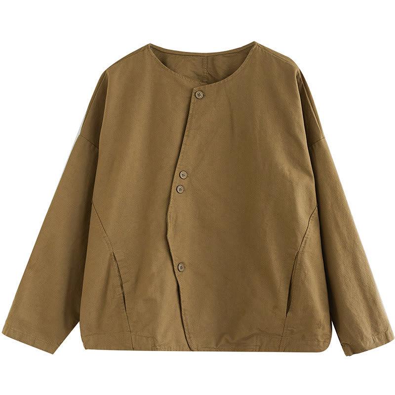 Chaqueta de lino y algodón de manga larga para mujer con diseño asimétrico y sencillo de Buddha Stones Spring con bolsillos - image 11