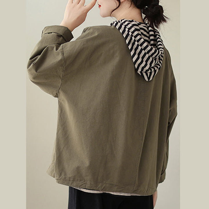 Chaqueta de lino y algodón de manga larga para mujer con diseño asimétrico y sencillo de Buddha Stones Spring con bolsillos - image 13