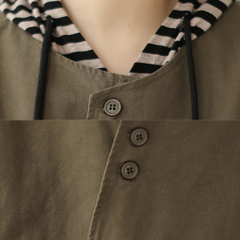 Chaqueta de lino y algodón de manga larga para mujer con diseño asimétrico y sencillo de Buddha Stones Spring con bolsillos - image 19