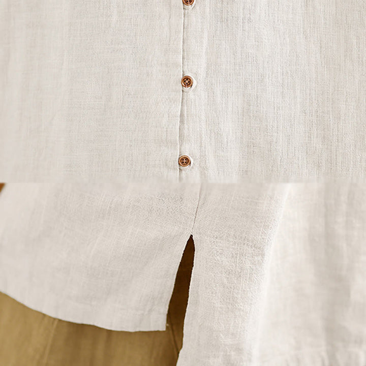 Camisa de lino y algodón de manga larga para mujer con diseño de botones frontales de color liso y Buddha Stones - image 8