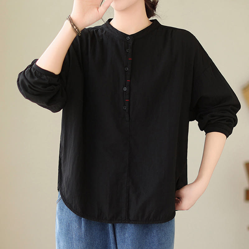 Camisa de manga larga de lino y algodón para mujer, diseño sencillo, con botones y estampado floral de Buddha Stones Commute Spring - image 3