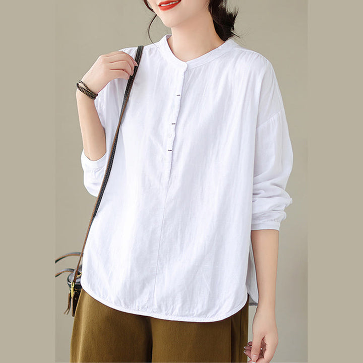 Camisa de manga larga de lino y algodón para mujer, diseño sencillo, con botones y estampado floral de Buddha Stones Commute Spring - image 10