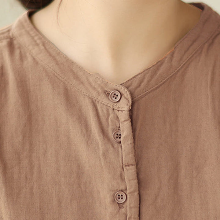 Camisa de manga larga de lino y algodón para mujer, diseño sencillo, con botones y estampado floral de Buddha Stones Commute Spring - image 18