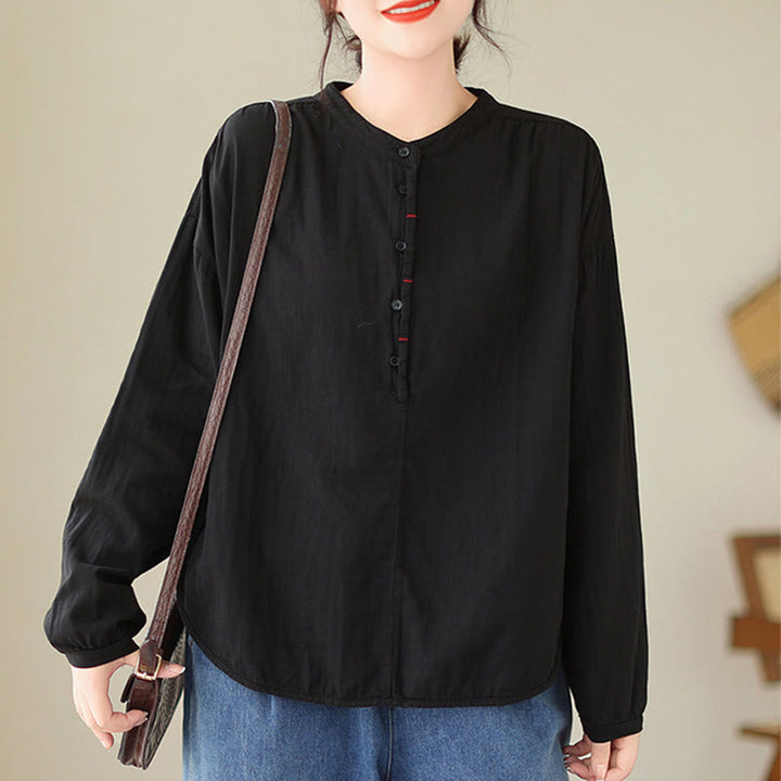 Camisa de manga larga de lino y algodón para mujer, diseño sencillo, con botones y estampado floral de Buddha Stones Commute Spring - image 4