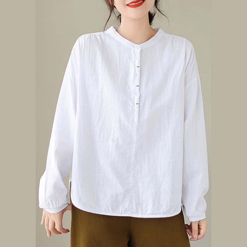 Camisa de manga larga de lino y algodón para mujer, diseño sencillo, con botones y estampado floral de Buddha Stones Commute Spring - image 9