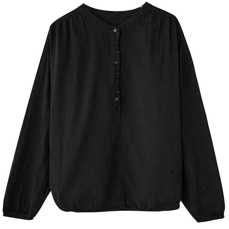 Camisa de manga larga de lino y algodón para mujer, diseño sencillo, con botones y estampado floral de Buddha Stones Commute Spring - image 7