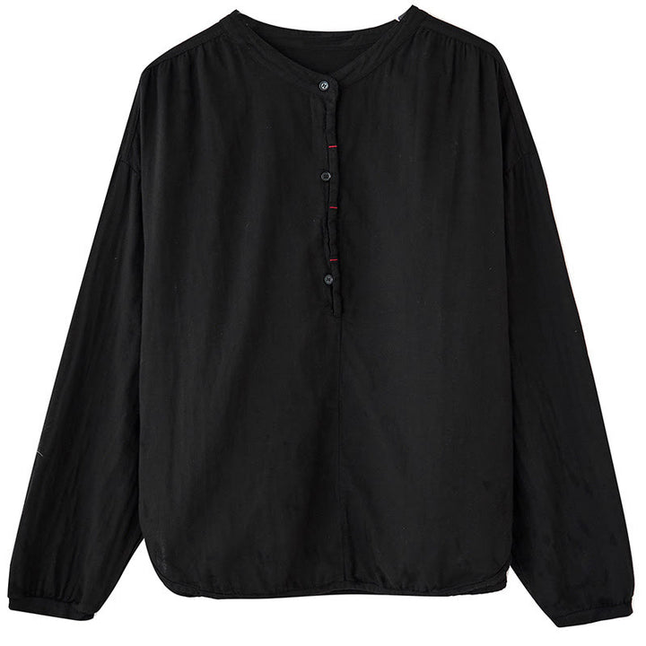 Camisa de manga larga de lino y algodón para mujer, diseño sencillo, con botones y estampado floral de Buddha Stones Commute Spring - image 7
