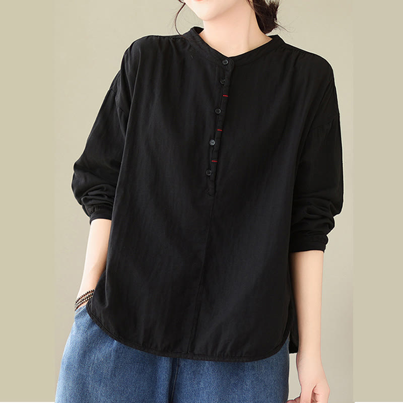 Camisa de manga larga de lino y algodón para mujer, diseño sencillo, con botones y estampado floral de Buddha Stones Commute Spring - image 2