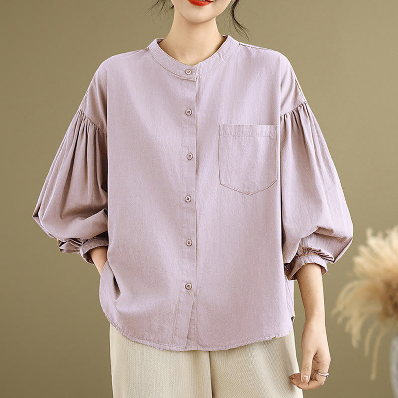 Camisa de manga larga de lino y algodón para mujer con diseño de pliegues de acordeón y botones de Buddha Stones Commute - Cardo - US8-10，UK/AU12-14，EU40-42 (2XL) - image 13