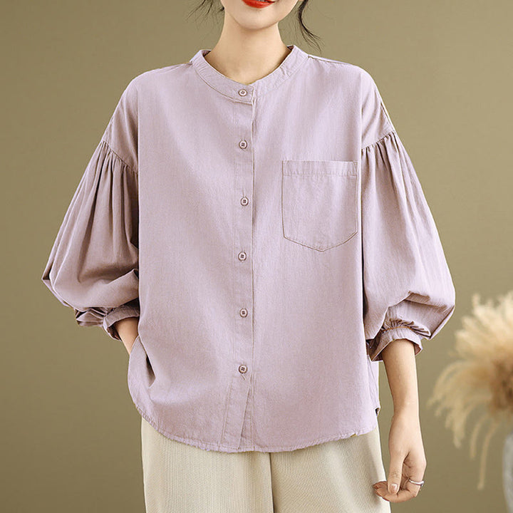 Camisa de manga larga de lino y algodón para mujer con diseño de pliegues de acordeón y botones de Buddha Stones Commute - Cardo - US8-10，UK/AU12-14，EU40-42 (2XL) - image 13