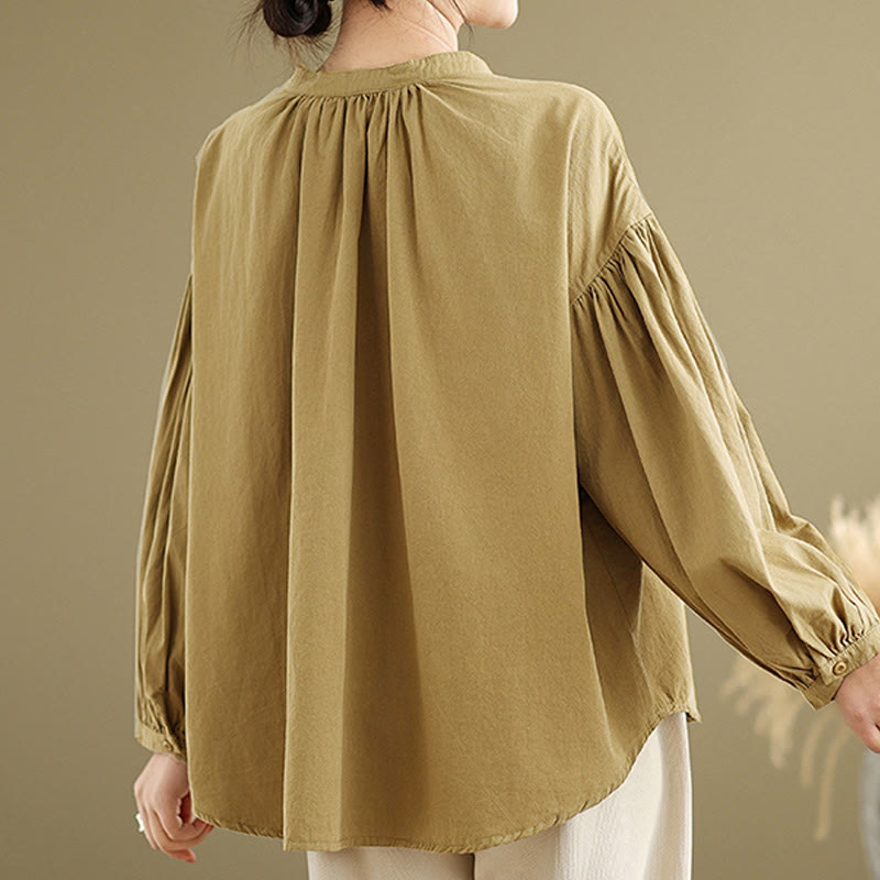 Camisa de manga larga de lino y algodón para mujer con diseño de pliegues de acordeón y botones de Buddha Stones Commute - image 4