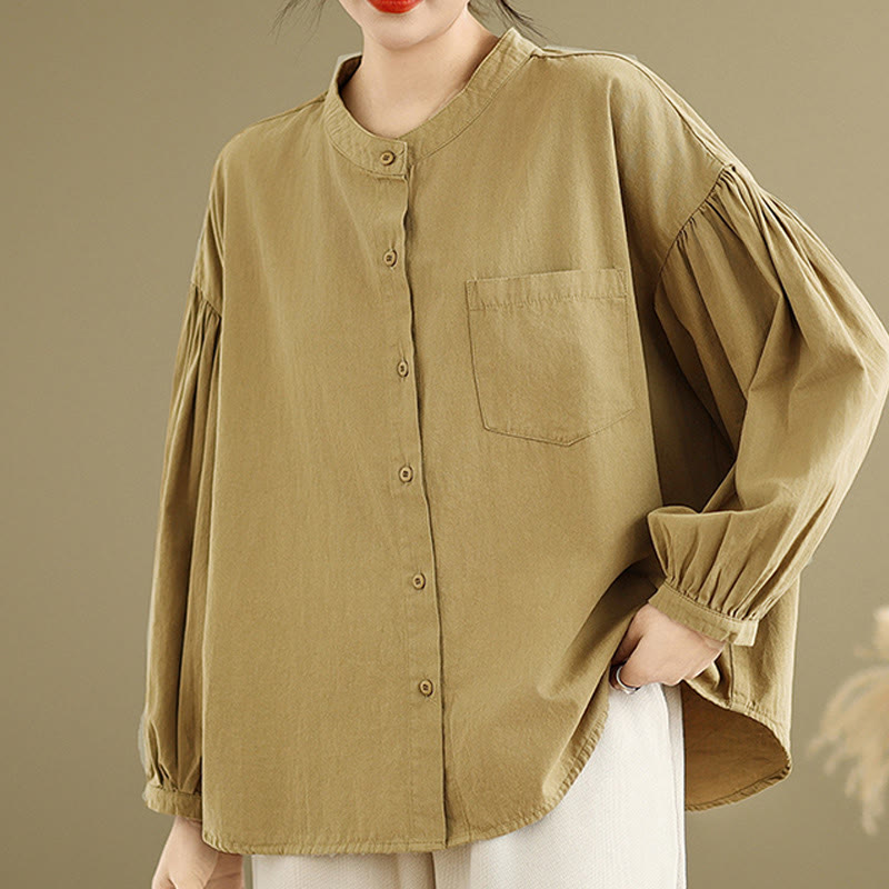 Camisa de manga larga de lino y algodón para mujer con diseño de pliegues de acordeón y botones de Buddha Stones Commute - image 2