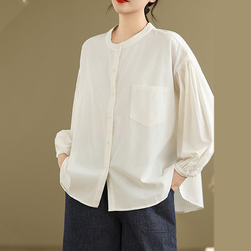 Camisa de manga larga de lino y algodón para mujer con diseño de pliegues de acordeón y botones de Buddha Stones Commute - image 22