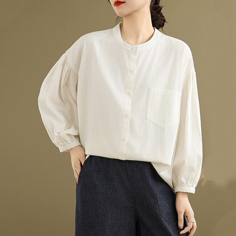 Camisa de manga larga de lino y algodón para mujer con diseño de pliegues de acordeón y botones de Buddha Stones Commute - image 21