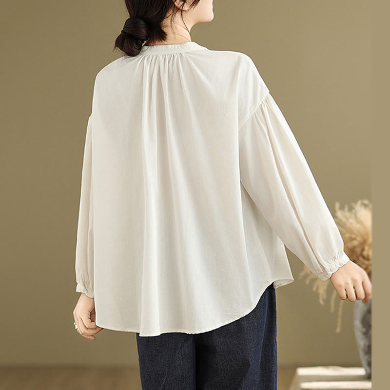 Camisa de manga larga de lino y algodón para mujer con diseño de pliegues de acordeón y botones de Buddha Stones Commute - image 20