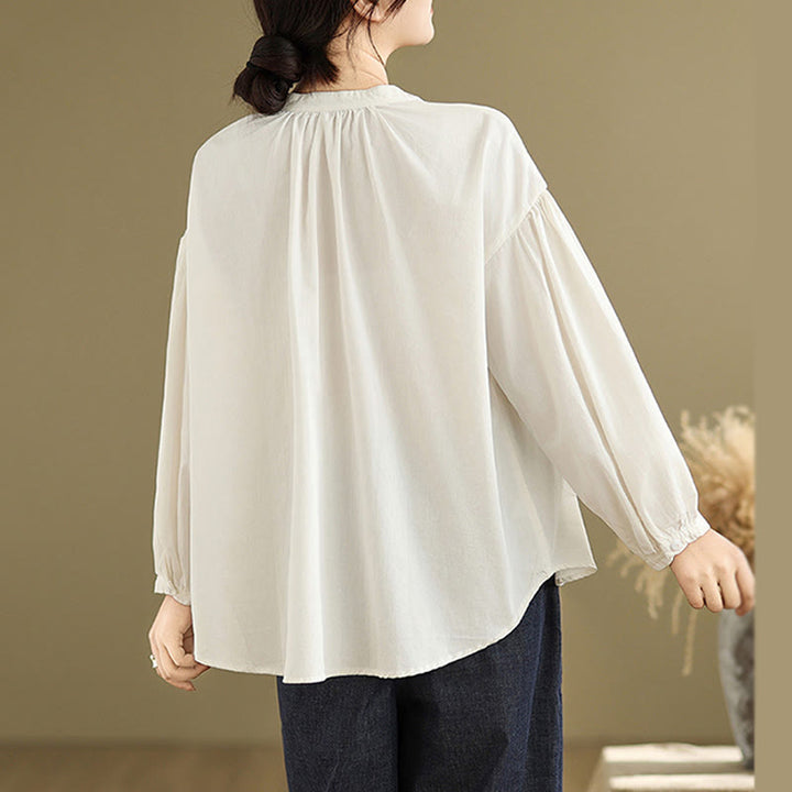 Camisa de manga larga de lino y algodón para mujer con diseño de pliegues de acordeón y botones de Buddha Stones Commute - image 20