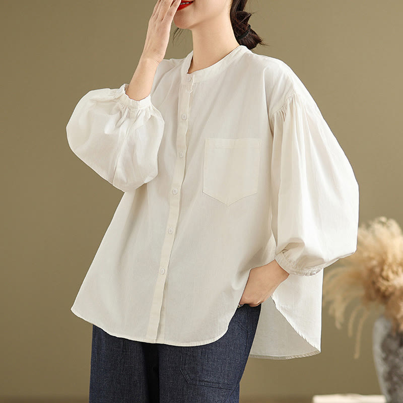 Camisa de manga larga de lino y algodón para mujer con diseño de pliegues de acordeón y botones de Buddha Stones Commute - Marfil - US8-10，UK/AU12-14，EU40-42 (2XL) - image 18