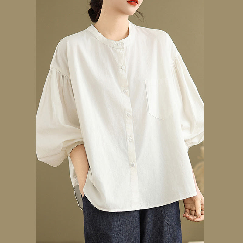Camisa de manga larga de lino y algodón para mujer con diseño de pliegues de acordeón y botones de Buddha Stones Commute - image 23