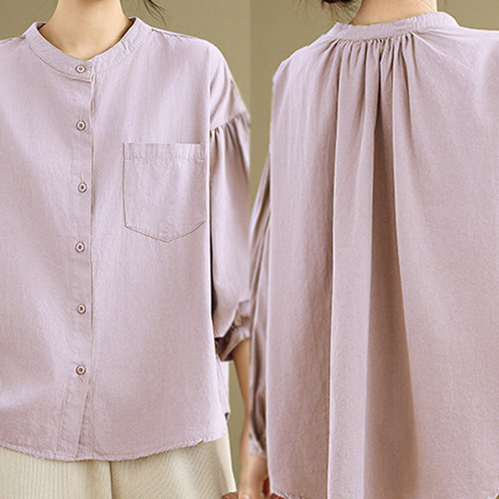 Camisa de manga larga de lino y algodón para mujer con diseño de pliegues de acordeón y botones de Buddha Stones Commute - image 16