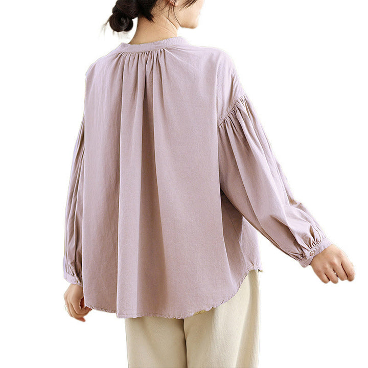 Camisa de manga larga de lino y algodón para mujer con diseño de pliegues de acordeón y botones de Buddha Stones Commute - image 17