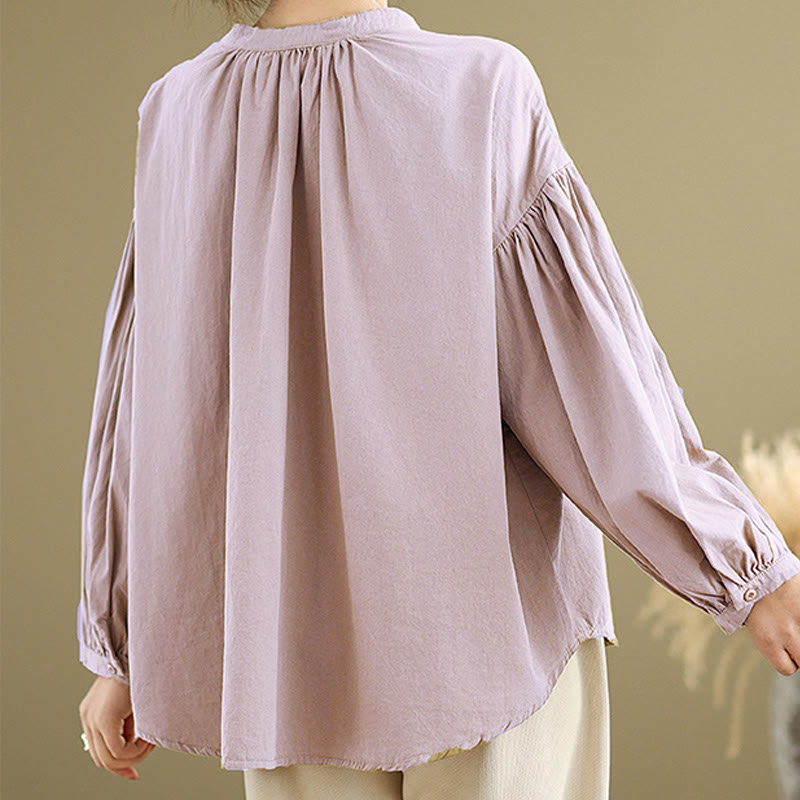 Camisa de manga larga de lino y algodón para mujer con diseño de pliegues de acordeón y botones de Buddha Stones Commute - image 14