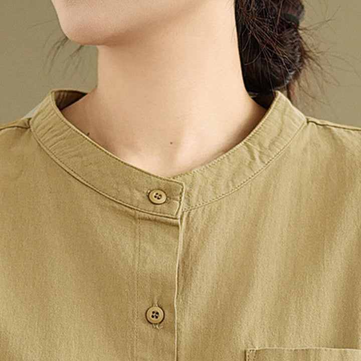 Camisa de manga larga de lino y algodón para mujer con diseño de pliegues de acordeón y botones de Buddha Stones Commute - image 8