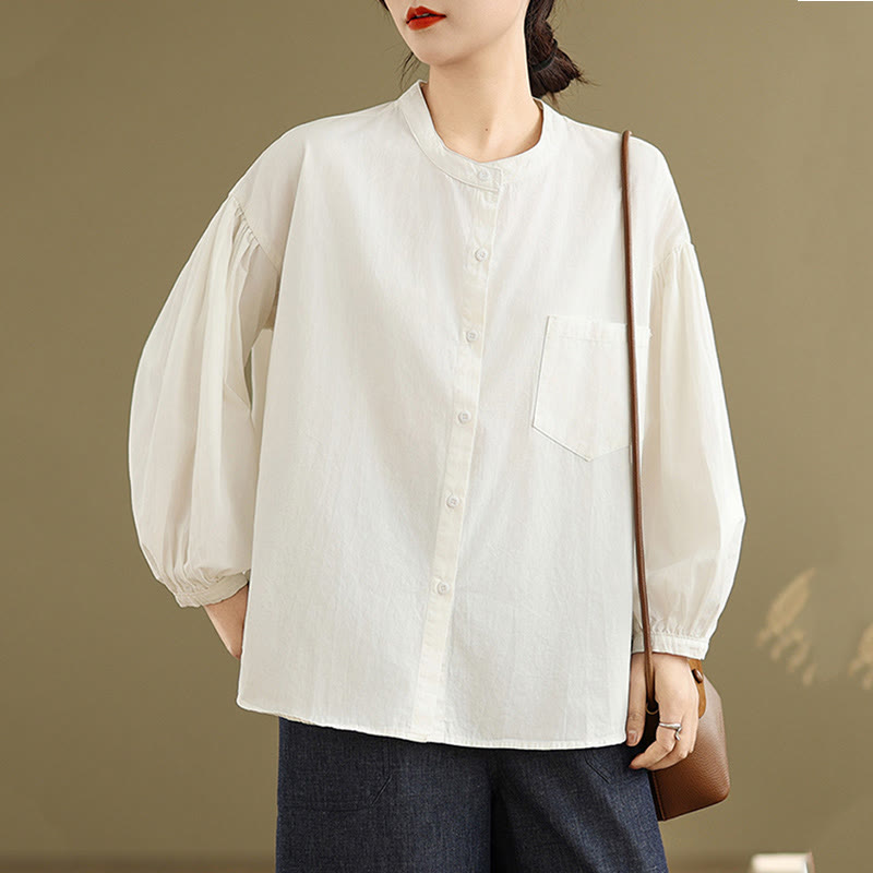Camisa de manga larga de lino y algodón para mujer con diseño de pliegues de acordeón y botones de Buddha Stones Commute - image 19