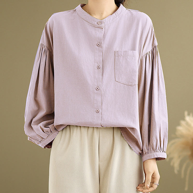 Camisa de manga larga de lino y algodón para mujer con diseño de pliegues de acordeón y botones de Buddha Stones Commute - image 15