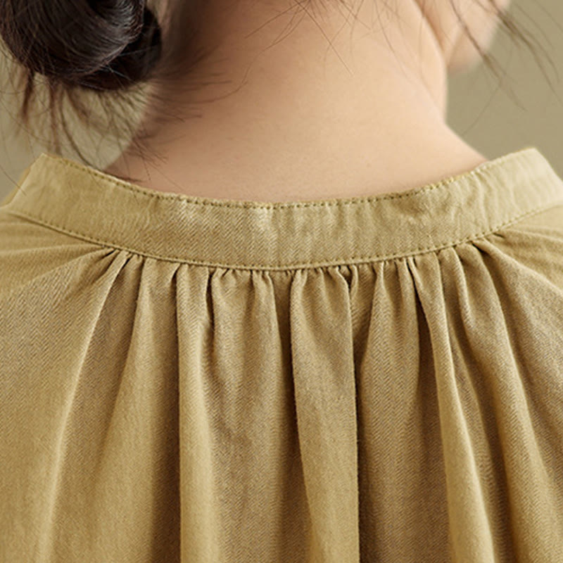 Camisa de manga larga de lino y algodón para mujer con diseño de pliegues de acordeón y botones de Buddha Stones Commute - image 9