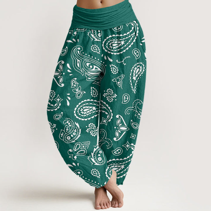 Pantalones Buddha Stones casuales con estampado clásico de cachemira y cintura elástica para mujer - Verde azulado - US22，UK/AU26，EU54 (6XL) - image 1