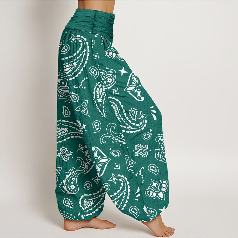 Pantalones Buddha Stones casuales con estampado clásico de cachemira y cintura elástica para mujer - image 1