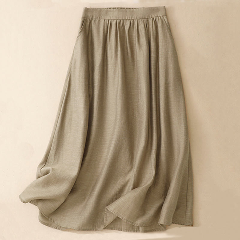 Conjunto de 2 piezas de camisa de manga corta con estampado de Buddha Stones y falda de 7-8 de largo con bolsillos de algodón y lino para mujer - image 8