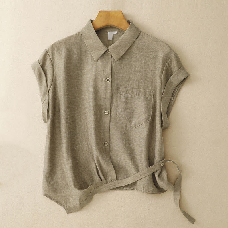 Conjunto de 2 piezas de camisa de manga corta con estampado de Buddha Stones y falda de 7-8 de largo con bolsillos de algodón y lino para mujer - image 3