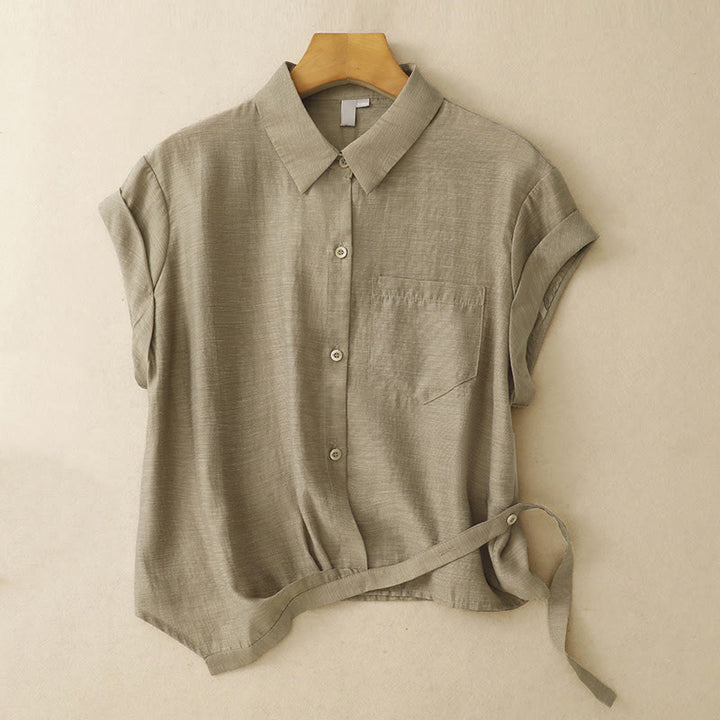 Conjunto de 2 piezas de camisa de manga corta con estampado de Buddha Stones y falda de 7-8 de largo con bolsillos de algodón y lino para mujer - image 3