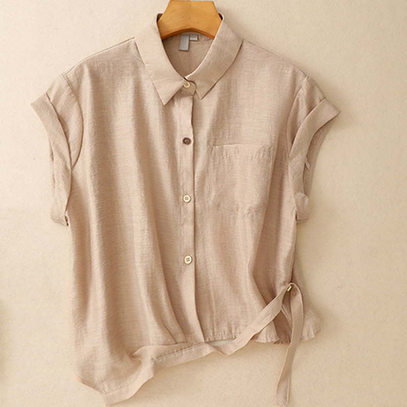 Conjunto de 2 piezas de camisa de manga corta con estampado de Buddha Stones y falda de 7-8 de largo con bolsillos de algodón y lino para mujer - image 16