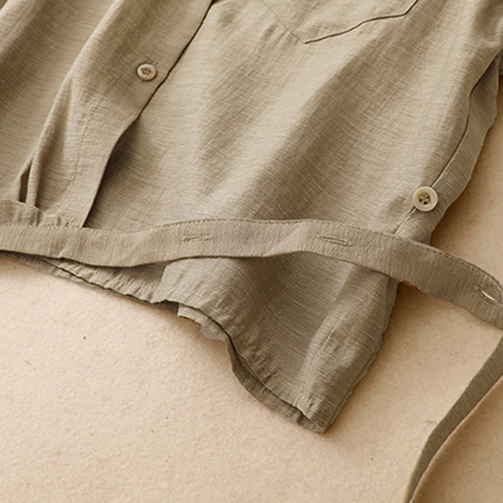 Conjunto de 2 piezas de camisa de manga corta con estampado de Buddha Stones y falda de 7-8 de largo con bolsillos de algodón y lino para mujer - image 7