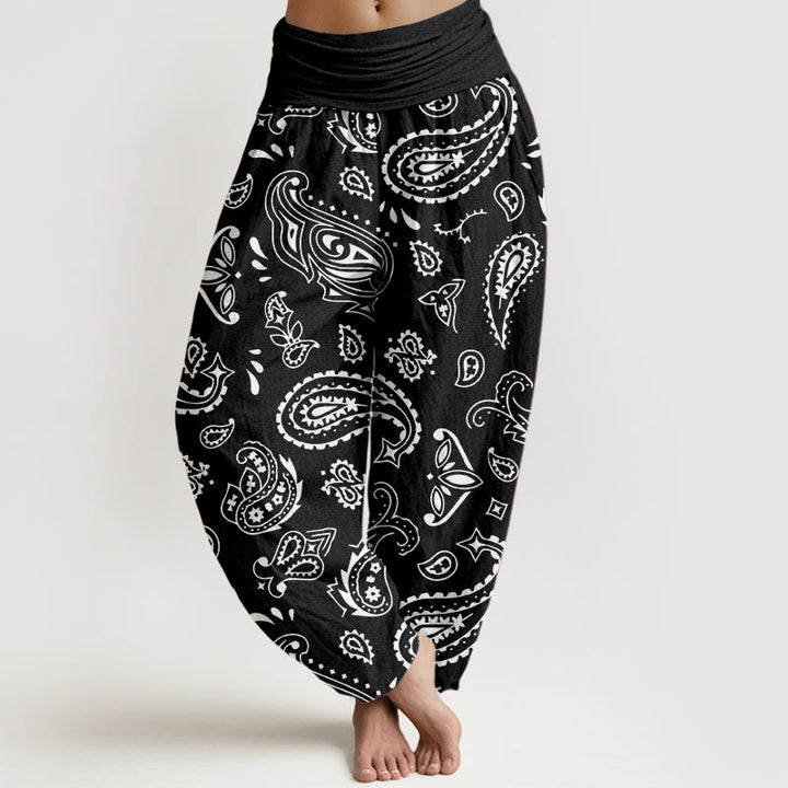 Pantalones Buddha Stones casuales con estampado clásico de cachemira y cintura elástica para mujer - Negro - US22，UK/AU26，EU54 (6XL) - image 8