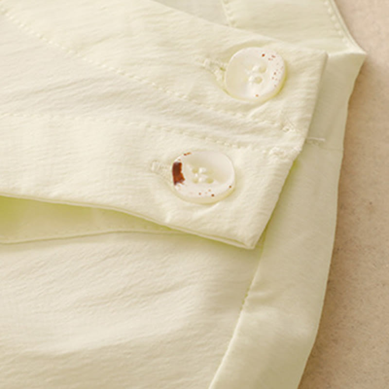 Conjunto de 2 piezas de camisa y falda de media manga con botones irregulares y bolsillos de algodón para mujer de Buddha Stones - image 26
