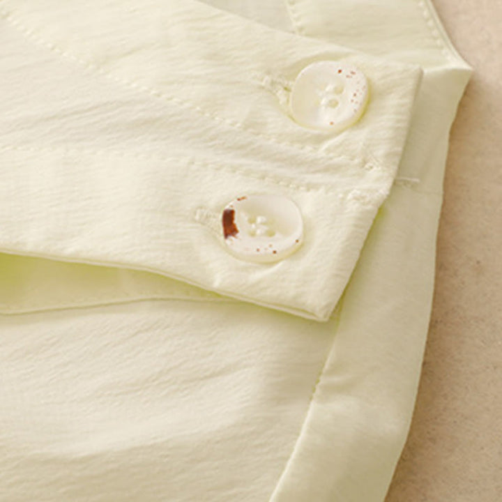 Conjunto de 2 piezas de camisa y falda de media manga con botones irregulares y bolsillos de algodón para mujer de Buddha Stones - image 26