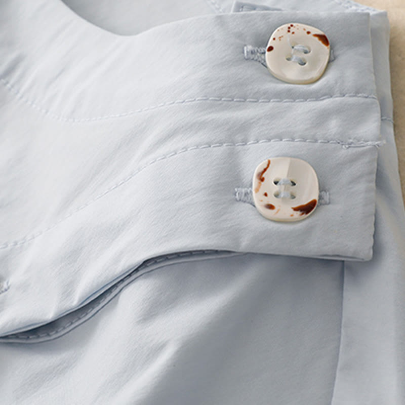 Conjunto de 2 piezas de camisa y falda de media manga con botones irregulares y bolsillos de algodón para mujer de Buddha Stones - image 6