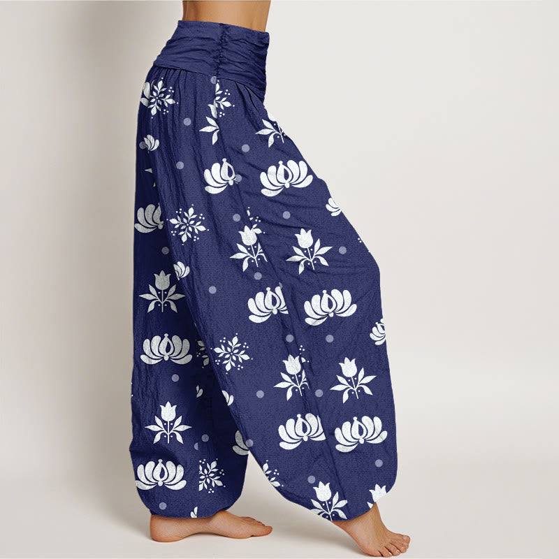 Pantalones harén con cintura elástica para mujer, con estampado de lunares pequeños y piedras de Buddha Stones - image 1