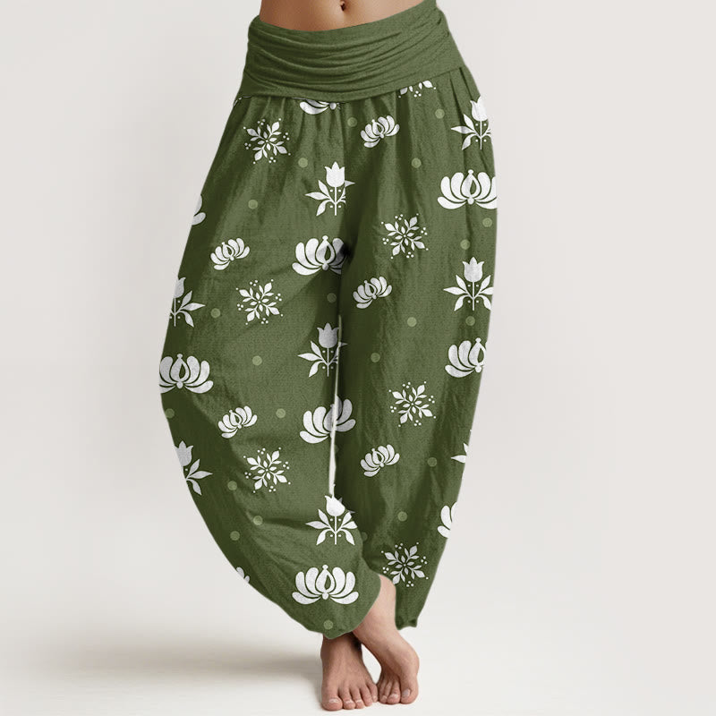 Pantalones harén con cintura elástica para mujer, con estampado de lunares pequeños y piedras de Buddha Stones - Verde oliva - US22，UK/AU26，EU54 (6XL) - image 4